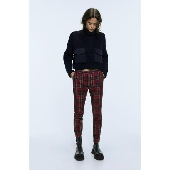 Zara Gingham Checked Flared Pants Plaid High Waisted Size Small - Picture 3 of 16
